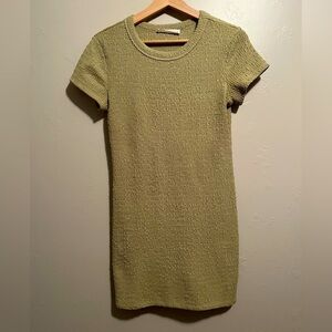 Elodie Short Sleeve Mini Stretch Textured Dress Sage Green